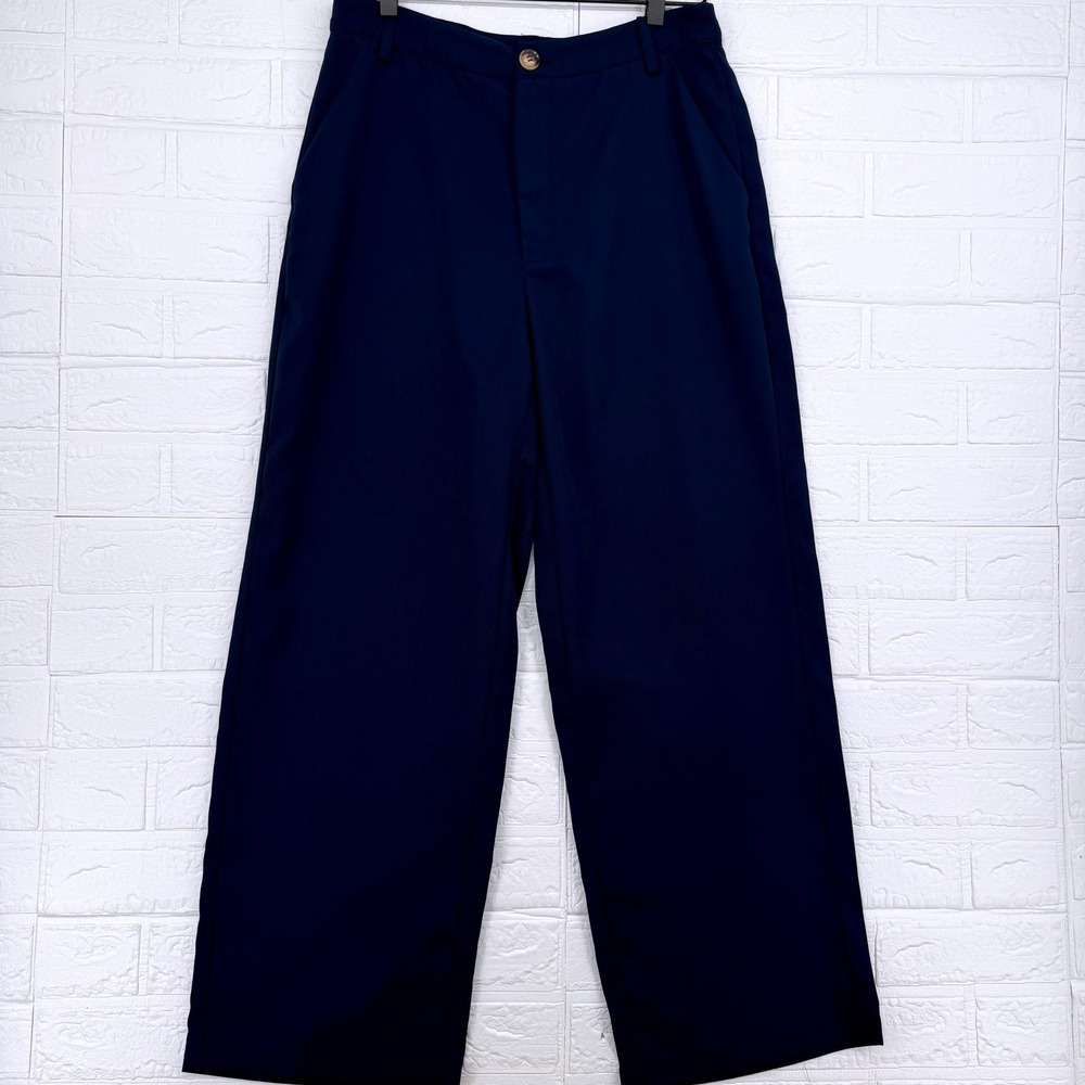 Wide Leg Trousers Women Small Navy Blue High Rise Workwear Pants
